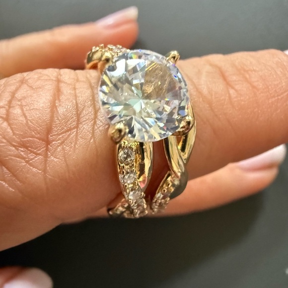 Engagement Ring Set New Gold 2PC Bridal Ring Set Wedding Ring Size 6,  7, 8 - Picture 5 of 5